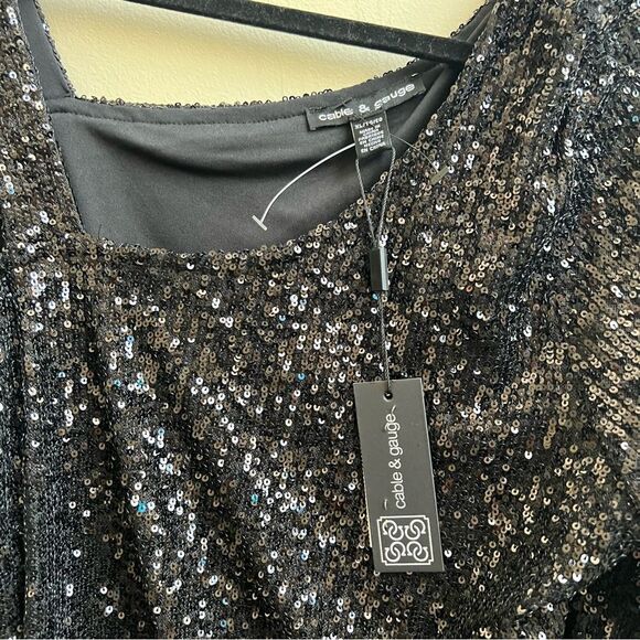 NWT Cable & Gauge Formal Sequin One Shoulder Top Black Blouse Women's Size XL - Picture 5 of 5